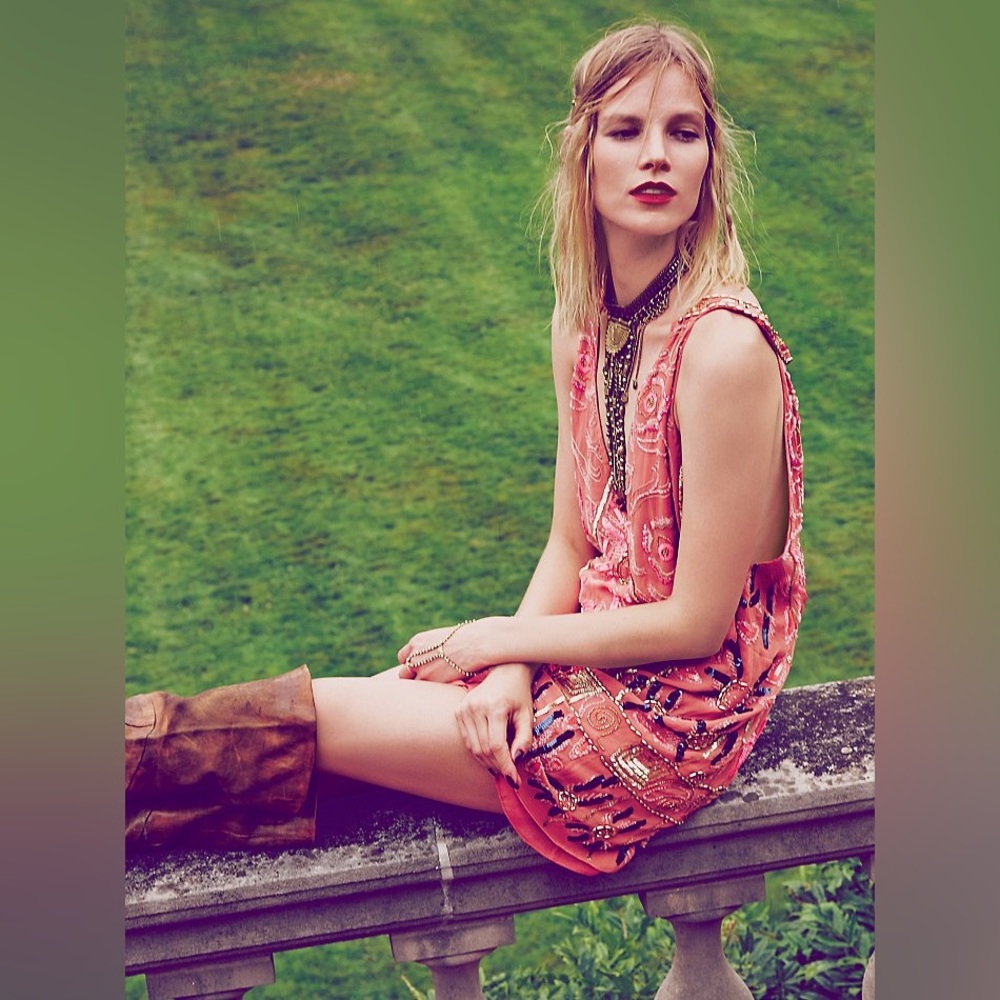 Free People pink rose embellished shift dress Sz XS